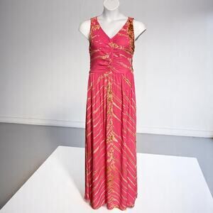 YFB Young Fabulous & Broke Size Large Maxi Dress Boho Pink Flamingo Gold Tie-Dye